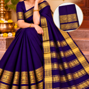 Kanchi Cool Cotton Saree in Vibrant Violet with Golden Zari Border