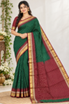 Traditional Forest Green & Deep Maroon Banarasi Cotton Saree with Zari Checkered Pattern