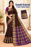 Kanchi Kalyani Cool Cotton Saree with Rich Zari Border & Running Blouse
