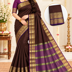 Kanchi Kalyani Cool Cotton Saree with Rich Zari Border & Running Blouse