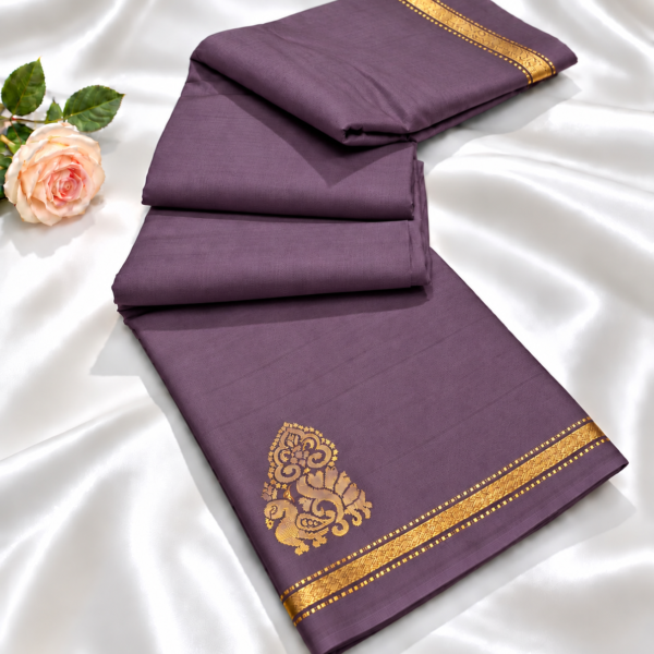 Elegant Mauve Purple Aarani Soft Silk Saree with Zari Peacock Motif Pallu