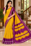file_000000003b7c81fa816810f08039ea4e Golden Temple Saree in Bright Mustard Yellow & Royal Purple with Zari Temple Border