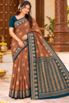 Elegance Party Wear Cotton Saree Coffee Brown & Deep Teal Zari Weaving