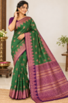file_000000003dac81fabb8097c4f90c86f5 Amazing Party Wear Cotton Saree Green & Purple with Zari Weaving