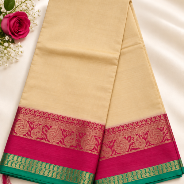 file_0000000040388207b19513e2a1cfa019 Elegant Off-White and Pink Banarasi Silk Saree with Contrast Border & Blouse