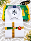 Mahaan Exclusive Cotton Dhoti & Full Sleeve Shirt – Pure White with Gold Zari Border