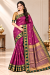 file_0000000042748210bd6d348f8889cb57 Magenta Pink with Bottlegreen Rich Zari Woven Kanchi Soft Silk Saree with Contrasting Pallu