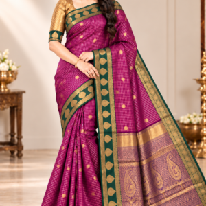 Magenta Pink with Bottlegreen Rich Zari Woven Kanchi Soft Silk Saree with Contrasting Pallu