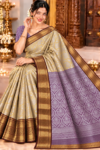 Banarasi Tissue Soft Saree - Metallic Gold & Royal Purple Contrast