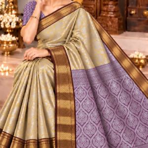 Banarasi Tissue Soft Saree - Metallic Gold & Royal Purple Contrast