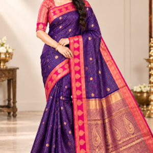 Deep Purple with Pink Rich Zari Woven Kanchi Soft Silk Saree with Contrasting Pallu
