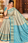 Banarasi Tissue Soft Saree - Gold & Light Blue Contrast