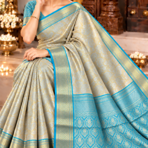 Banarasi Tissue Soft Saree - Gold & Light Blue Contrast