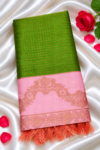 file_000000004ab481fa88723394de19ac48 Insta Trend Parrot Green Soft Silk Saree with Zari Grid Checks & Rich Pink Border