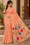 file_000000004b1481f587c248cb5ef21319 Warm Peach Multi-Color Floral Linen Cotton Saree with Zari Border