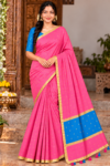 file_000000004b4c820ba673bf168e111f81 (1) Elegant Pink & Blue Linen Cotton Saree with Zari Borders and Tassels