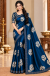 Luxury Space Silk Saree in Royal Navy Blue with Silver Floral Zari Work