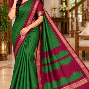 Golden Temple Saree Forest Green & Deep Magenta with Zari Temple Border