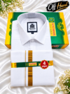 Mahaan Exclusive Cotton Dhoti & Shirt Half Sleeve – Pure White with Gold Zari Border