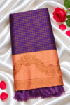 file_000000005e8c8246807106ed5118f53f Insta Trend Purple Soft Silk Saree with Zari Grid Checks & Peach Border