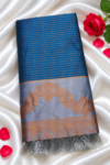 file_000000006254820b9a208f1a7a45127b Insta Trend Peacock Blue Soft Silk Saree with Zari Grid Checks & Slate Grey Border