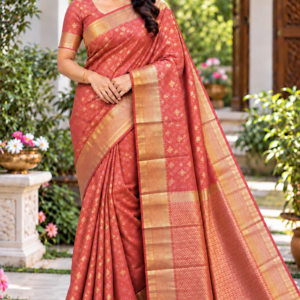 Elegant Coral Pink / Rose Soft Silk Pattu Saree with Rich Gold Zari Border & Pallu