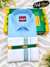 Senthoor Tex Premium Cotton Dhoti & Shirt Half Sleeve – Sky Blue