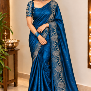 Royal Blue Designer Space Silk Saree with Intricate Stone Work