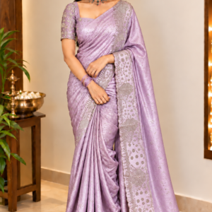 Royal Lavender Designer Space Silk Saree with Intricate Stone Work