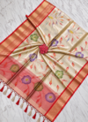file_00000000755c820ba2443d19b6ef596d Golden Beige Banarasi Soft Digital Tissue Saree with Purple Floral Prints & Red Zari Border
