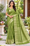 Elegant Olive Green Soft Silk Saree with Rich Gold Zari Border & Pallu