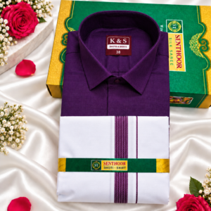 Senthoor Tex Premium Cotton Dhoti & Full Sleeve Shirt – Purple