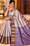 Banarasi Tissue Soft Saree - Metallic Gold & Deep Violet Purple Contrast