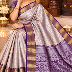 Banarasi Tissue Soft Saree - Metallic Gold & Deep Violet Purple Contrast