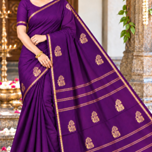 Royal Deep Violet Aarani Soft Silk Saree with Zari Peacock Motif Pallu