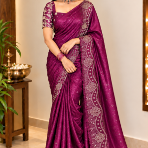 Royal Magenta Pink Designer Space Silk Saree with Intricate Stone Work