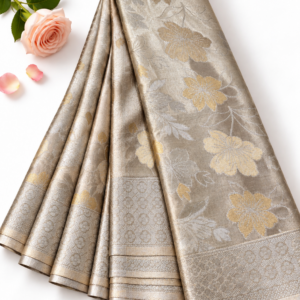 Elegant Gold Tissue Pattu Saree with Floral Zari Weaving