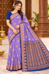Elegance Party Wear Cotton Saree Lavender & Royal Blue with Zari Weaving