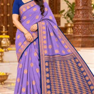 Elegance Party Wear Cotton Saree Lavender & Royal Blue with Zari Weaving