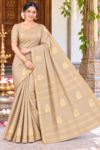 Elegant Beige Cream Aarani Soft Silk Saree with Zari Peacock Motif Pallu