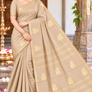 Elegant Beige Cream Aarani Soft Silk Saree with Zari Peacock Motif Pallu