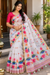 file_00000000a4208210b96288c161ca4a3d Pure-White Linen Cotton Saree with Woven Lotus Floral Motifs and Gold Zari Border