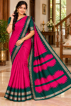 file_00000000ae9481fab97e692f41505af8 Golden Temple Saree Deep Pink & Bottle Green with Zari Temple Border