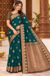 Elegance Party Wear Cotton Saree Green & Gold With Zari Weaving