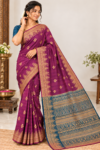 Amazing Party Wear Cotton Saree Magenta & Teal Blue with Zari Weaving