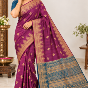 Amazing Party Wear Cotton Saree Magenta & Teal Blue with Zari Weaving