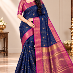 Royal Blue with Pink Rich Zari Woven Kanchi Soft Silk Saree with Contrasting Pallu