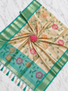 Banarasi Soft Tissue Floral Printed Saree - Gold & Teal Green Contrast