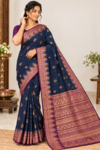 file_00000000bad081fa87823823fdba286c Amazing Party Wear Cotton Saree Navy Blue & Purple with Zari Weaving