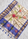 file_00000000cb9081fa9490a0684f46a2f9 Golden Beige Banarasi Soft Digital Tissue Saree with Royal Blue Border & Floral Prints